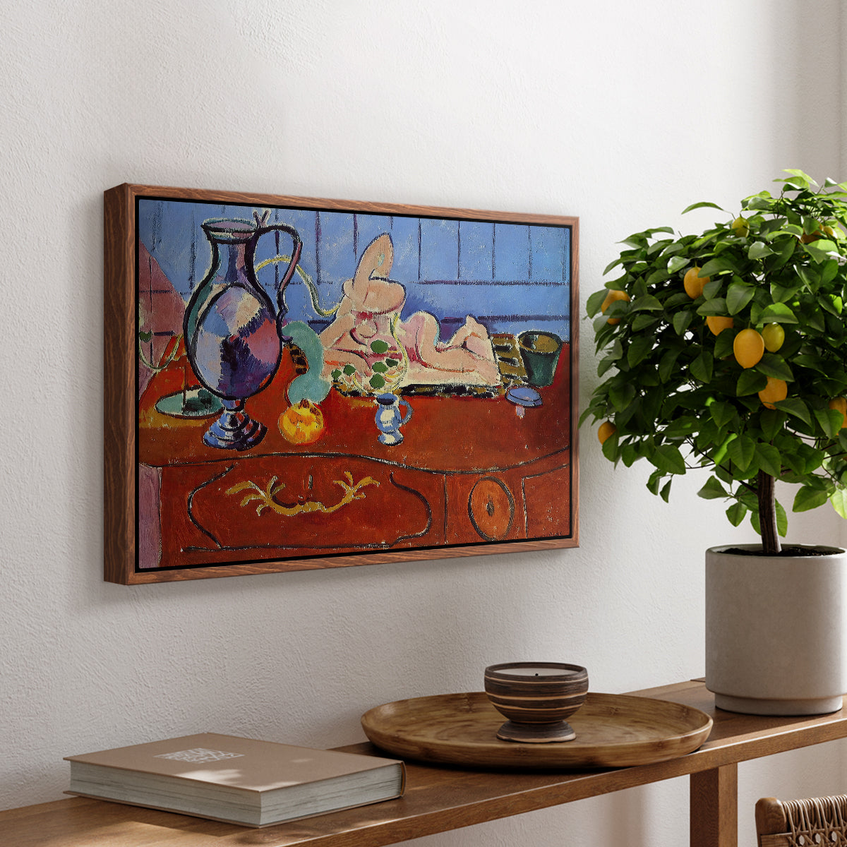 Still Life with a Pewter Jug and Pink Statuette, 1910 - Floater Framed Canvas Print