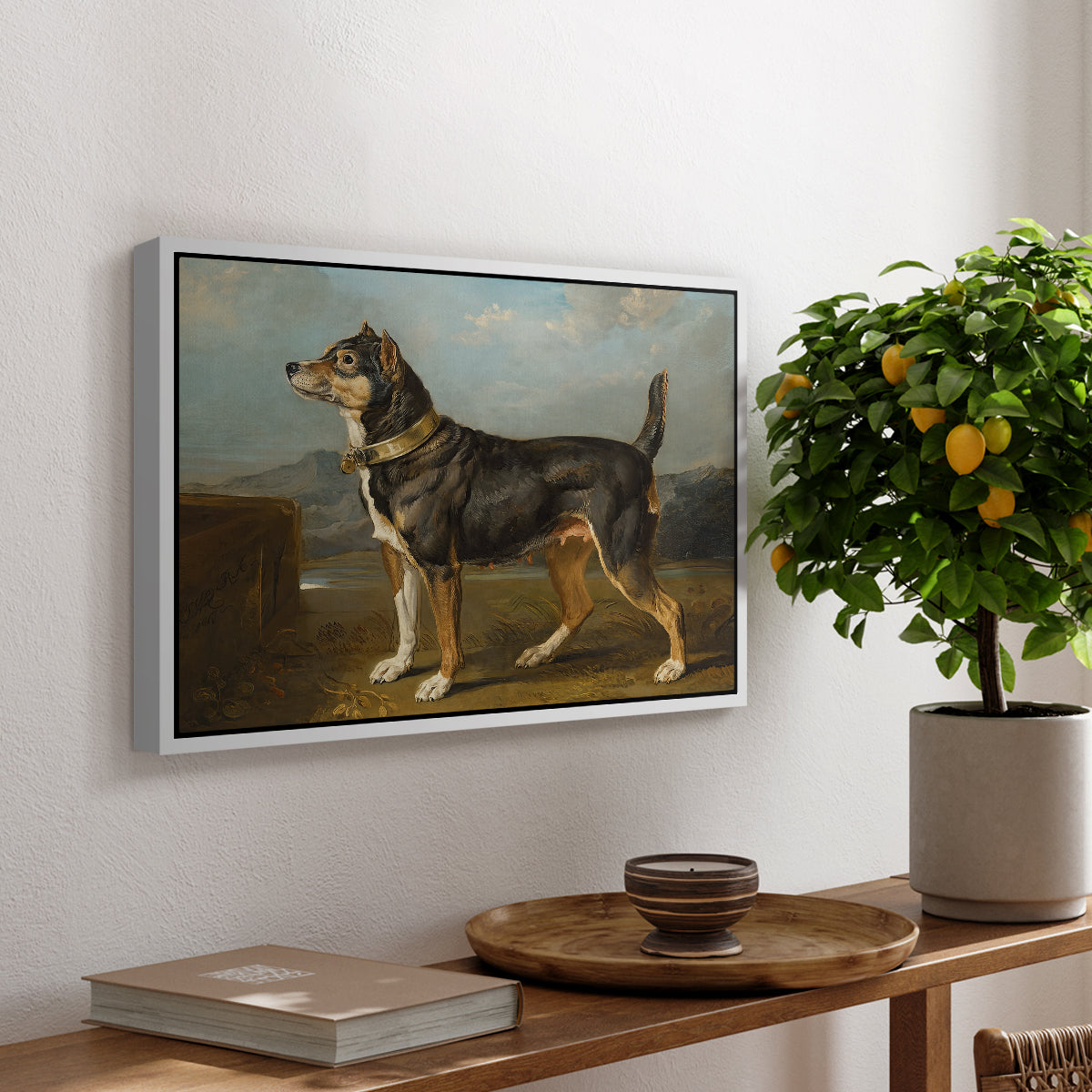 A Terrier in a Landscape, c. 1811 - Floater Framed Canvas Print