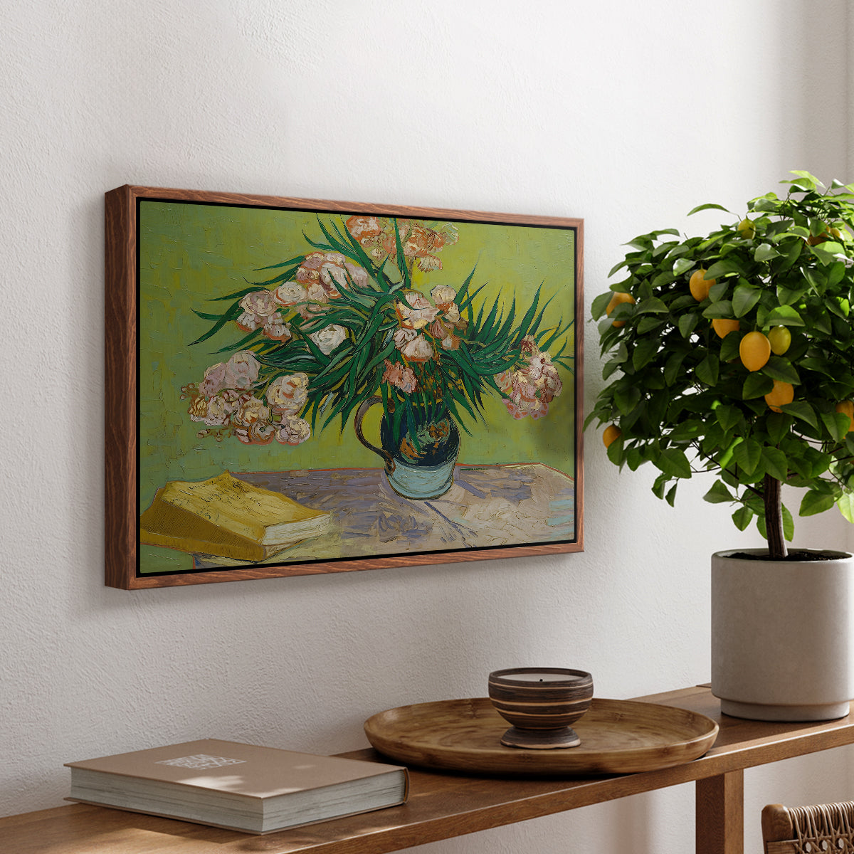 Vase with Oleanders and Books, 1888 - Floater Framed Canvas Print