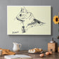 Canvas art print featuring a simple line drawing of cat in relaxed pose, set in a cozy kitchen setting