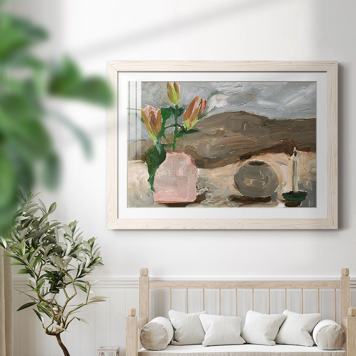Vase of Pink Flowers V - Barnwood Framed Art Print