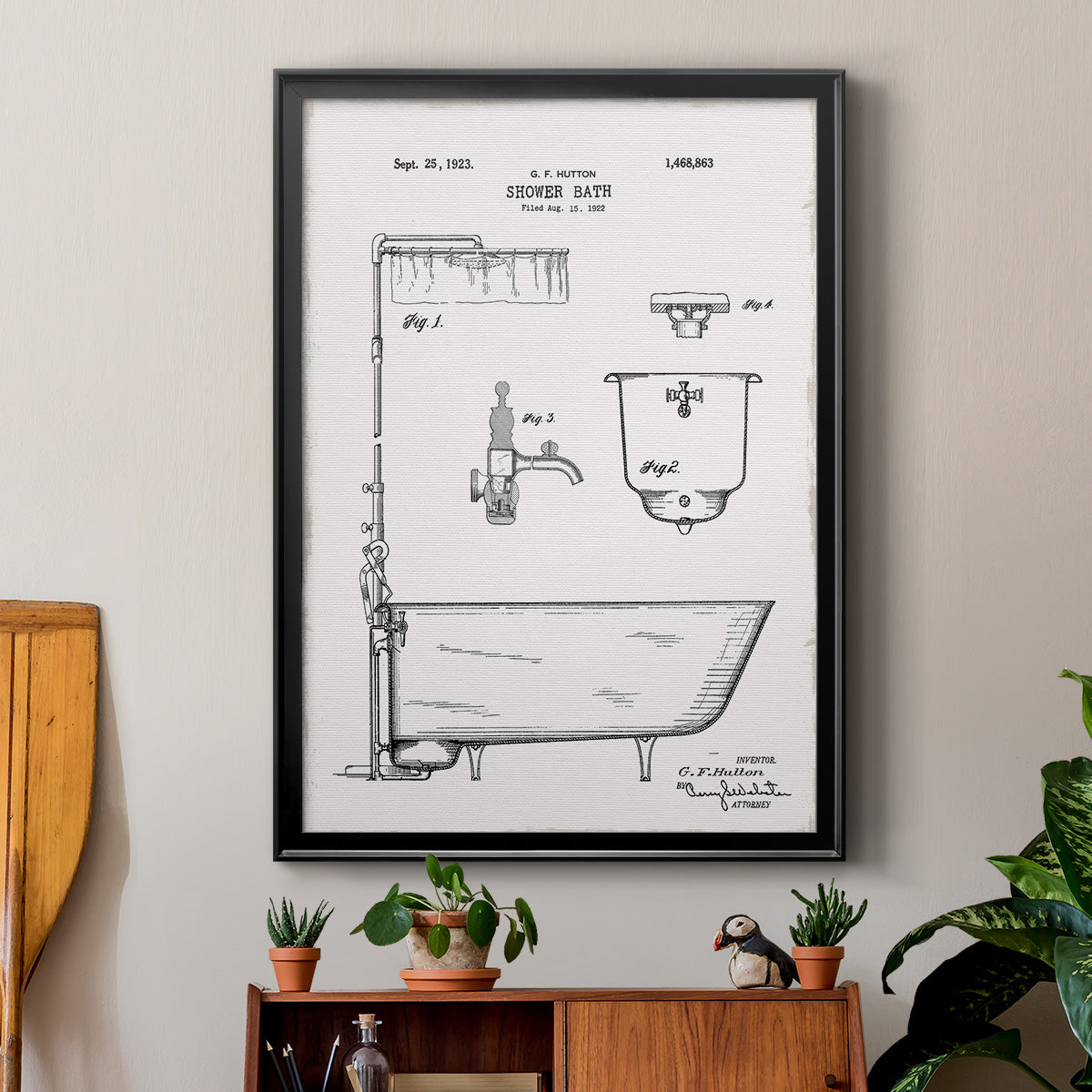 Vintage Bath I - Modern Framed Canvas Print