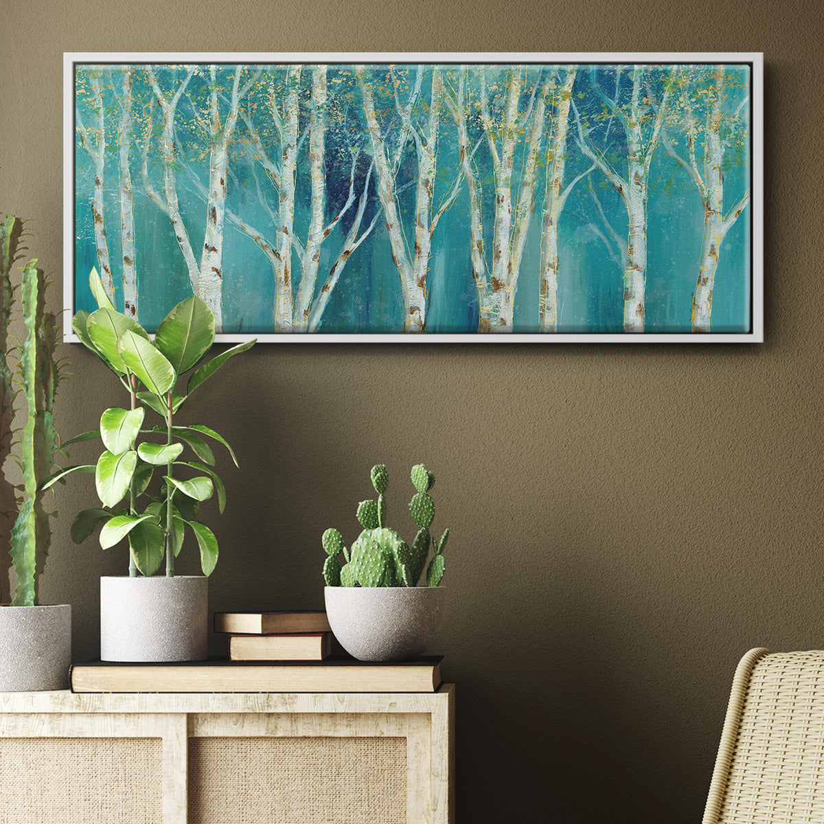 Birch on Blue - Floater Framed Canvas Print