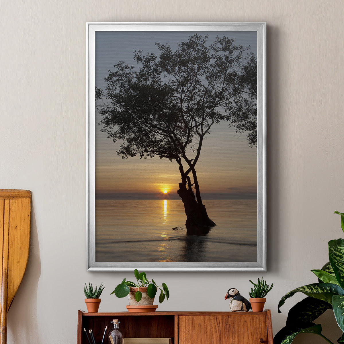 Sunset Silhouette - Modern Framed Canvas Print