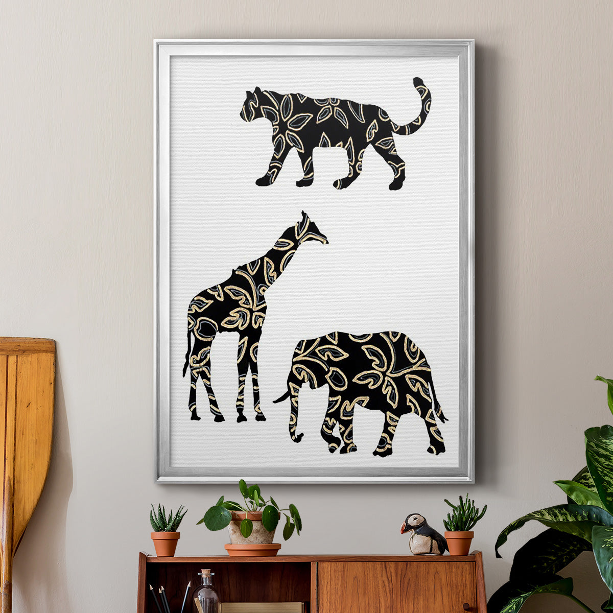 Ornamental Safari Animals III - Modern Framed Canvas Print