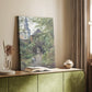 Canvas art print of a detailed cityscape with traditional structures and soft daylight styled in a home decor setting.