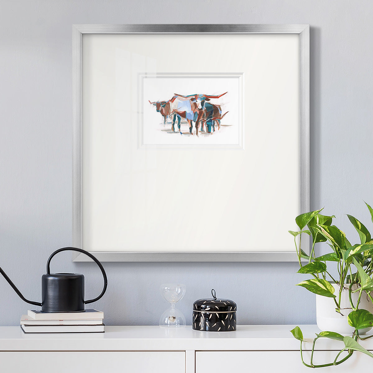 Modern Longhorns II Premium Framed Print Double Matboard