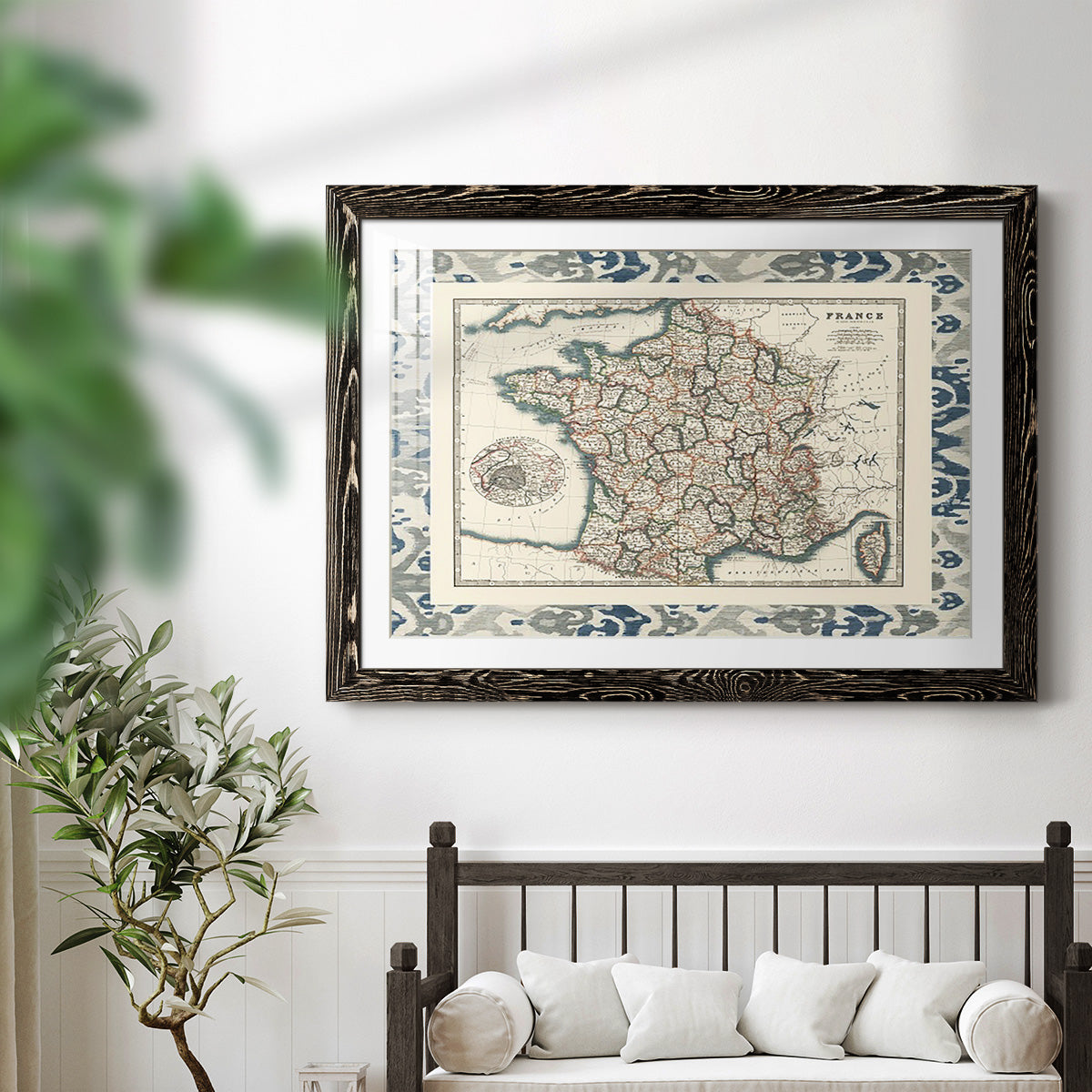 Bordered Map of France-Premium Framed Print - Ready to Hang