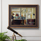 Impressionist café still life scene by Édouard Manet in an ornate bronzed mahogany wood frame displayed in a light-toned interior setting.