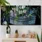 Three-panel canvas wall art featuring colorful wild tulips in bloom, displayed in a boho-chic entryway above a console table.