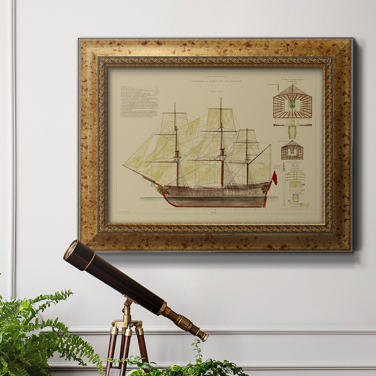 Antique Ship Plan VIII Premium Framed Canvas- Ready to Hang