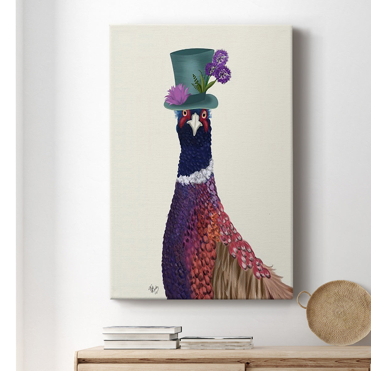 Pheasant in Blue Hat Premium Gallery Wrapped Canvas - Ready to Hang