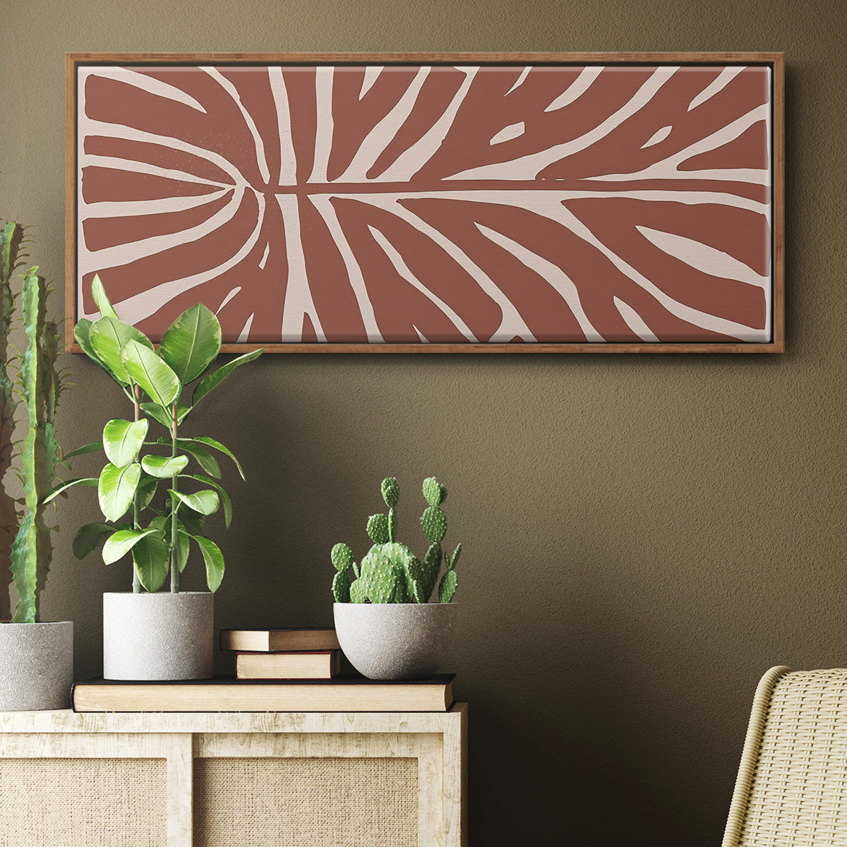 Terra Cotta Block Palms III - Floater Framed Canvas Print