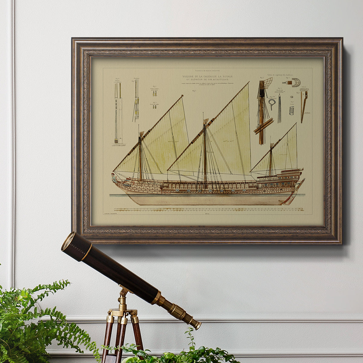 Antique Ship Plan VI Premium Framed Canvas- Ready to Hang