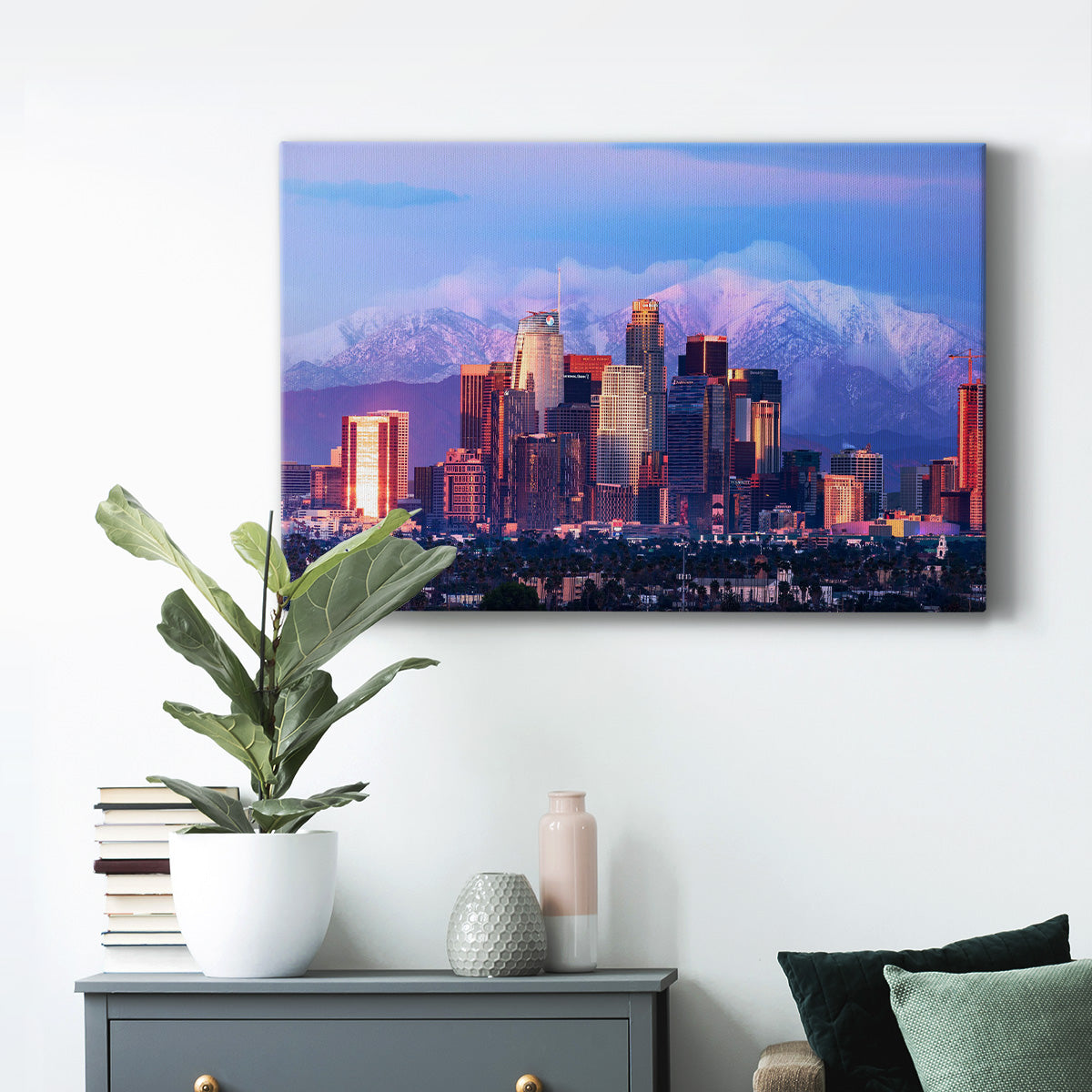 Downtown Los Angeles Skyline with Snow - Canvas Art Print