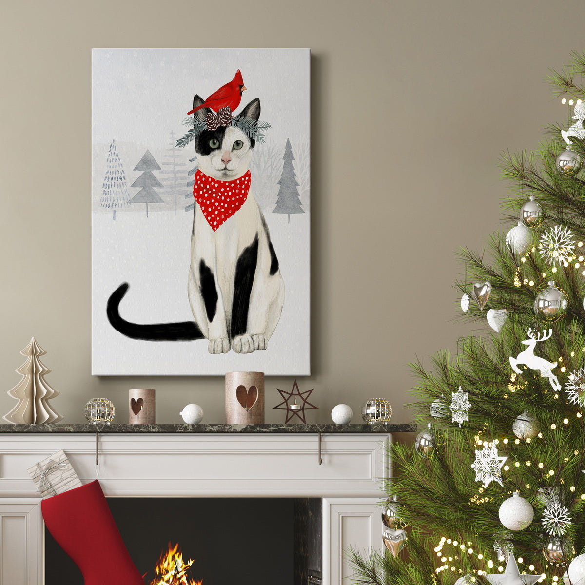 Christmas Cats & Dogs VI Premium Gallery Wrapped Canvas - Ready to Hang