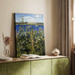 Canvas art print of a botanical scene with wildflowers growing in a lush green meadow styled in a home decor setting.
