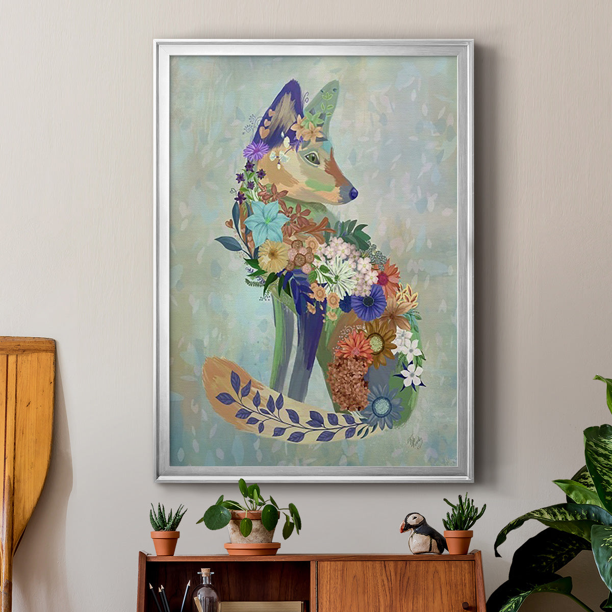 Fantastic Florals Fox, Sitting - Modern Framed Canvas Print