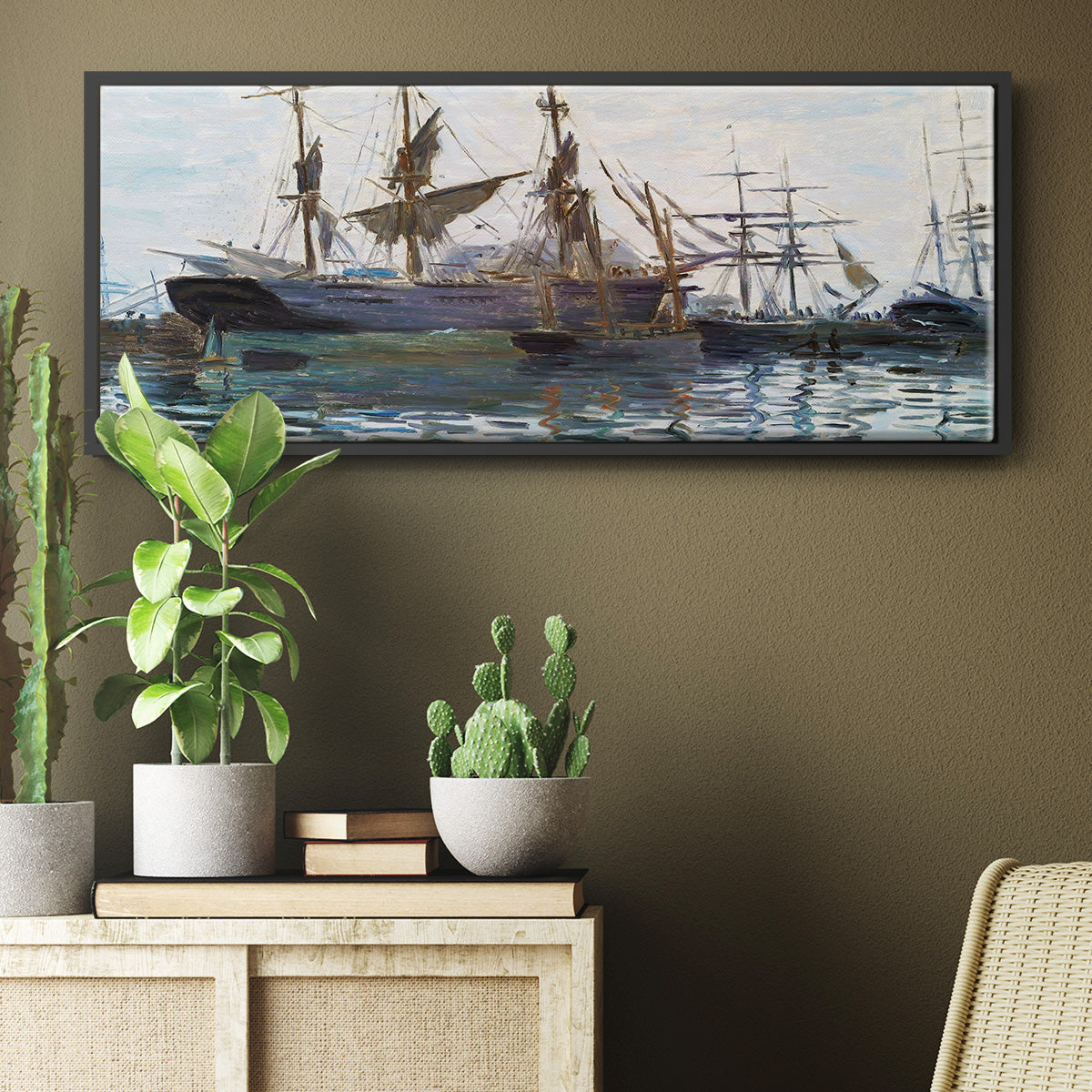 Ships in Harbor, 1873 - Floater Framed Canvas Print