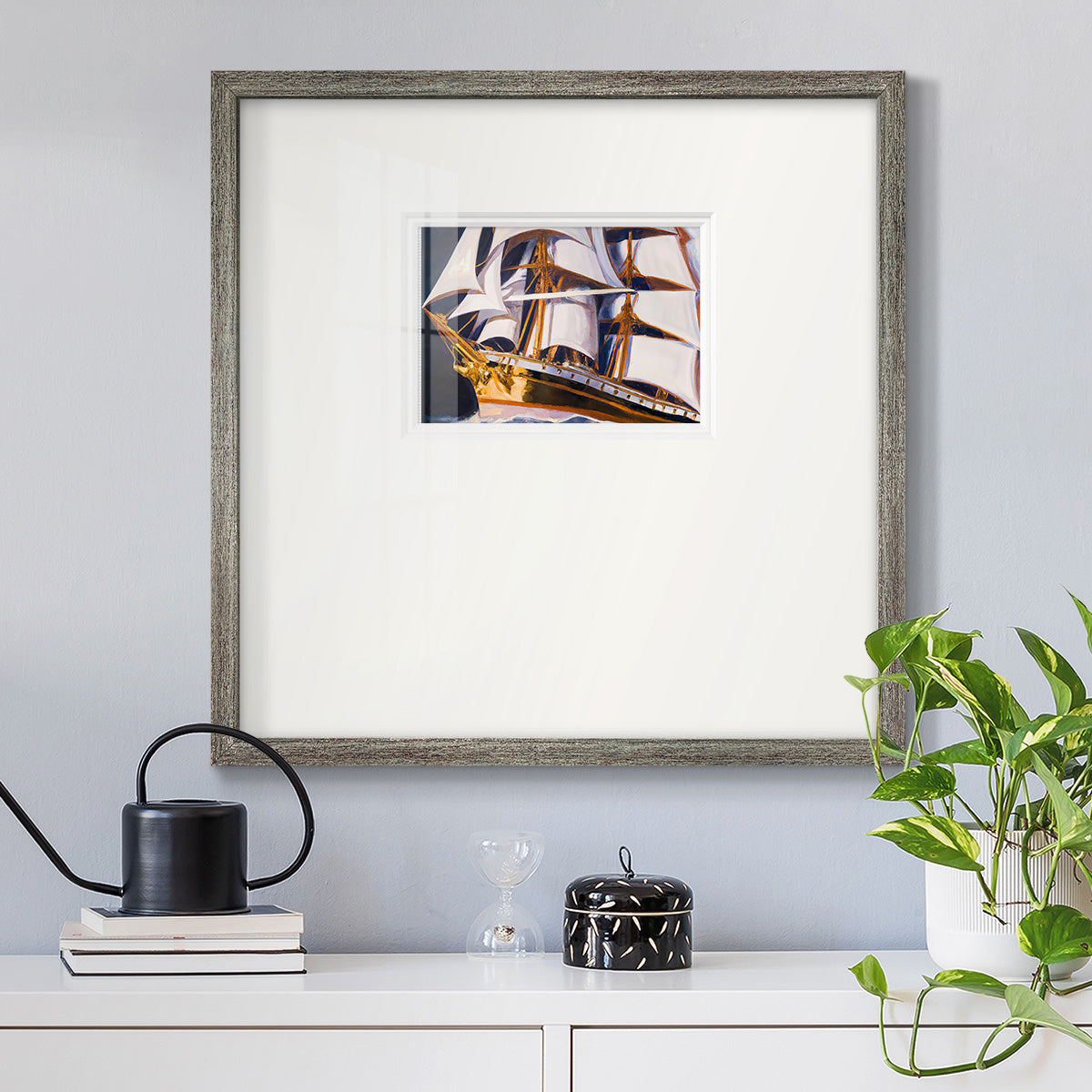 Golden Ship Premium Framed Print Double Matboard