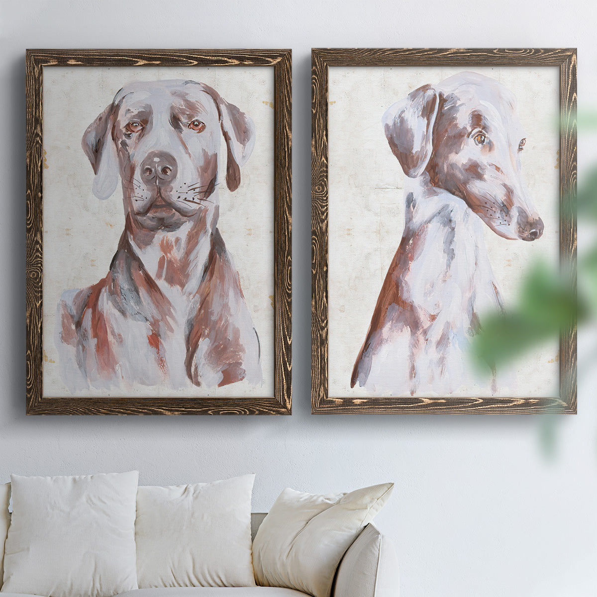 Sitting Dog I - Premium Framed Canvas 2 Piece Set - Ready to Hang