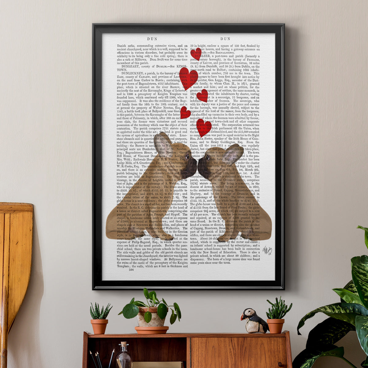 French Kiss and Hearts - Modern Framed Canvas Print