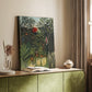 Canvas art print of a lush forest filled with animals and layered green foliage styled in a home decor setting.