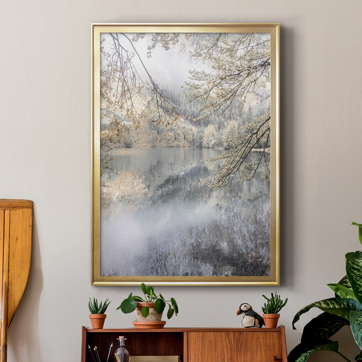 Misty Lake - Modern Framed Canvas Print