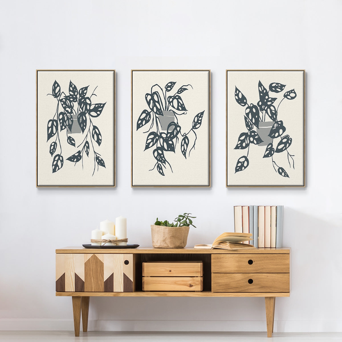 Growing Leaves IV - Framed Premium Gallery Wrapped Canvas L Frame 3 Piece Set - Ready to Hang