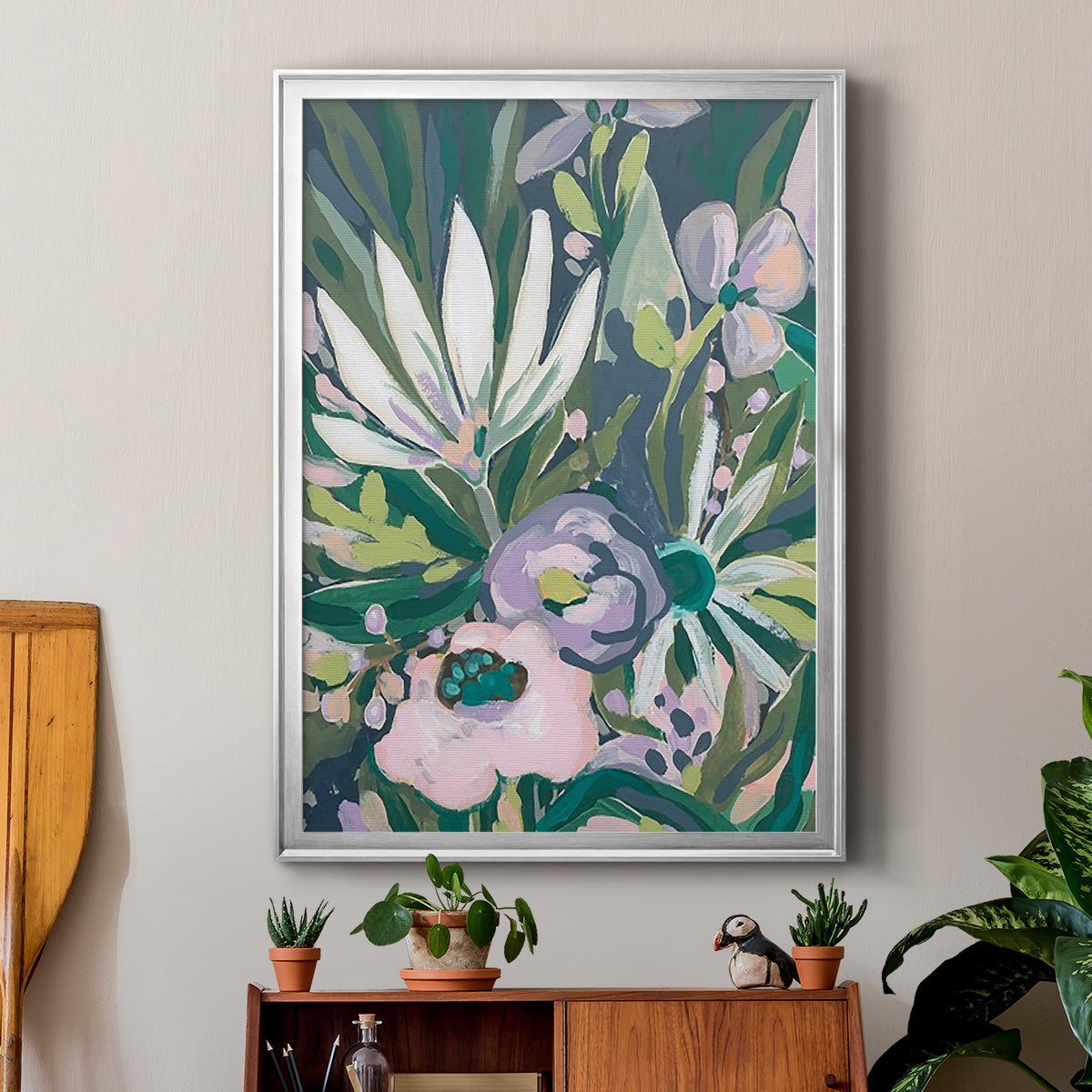 Purple Jungle Garden I - Modern Framed Canvas Print