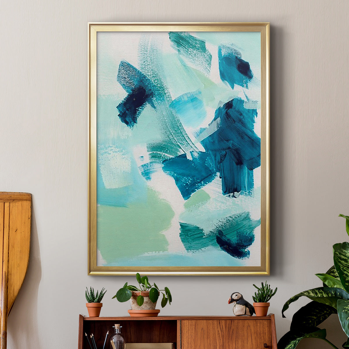 Teal Composition II - Modern Framed Canvas Print