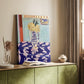 Canvas art print of a vibrant floral composition with contrasting colors and decorative pattern styled in a home decor setting.