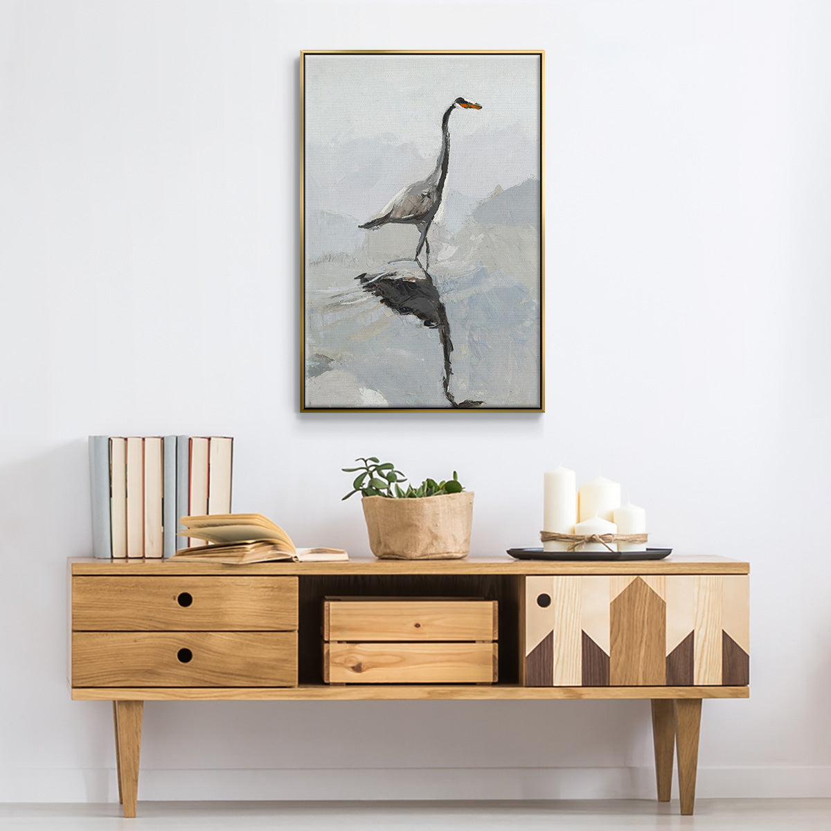 Heron - Framed Premium Gallery Wrapped Canvas L Frame - Ready to Hang