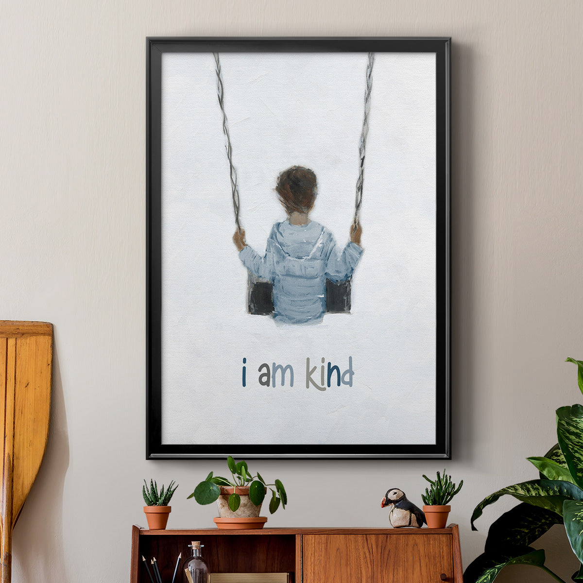 Boy on a Swing - Modern Framed Canvas Print