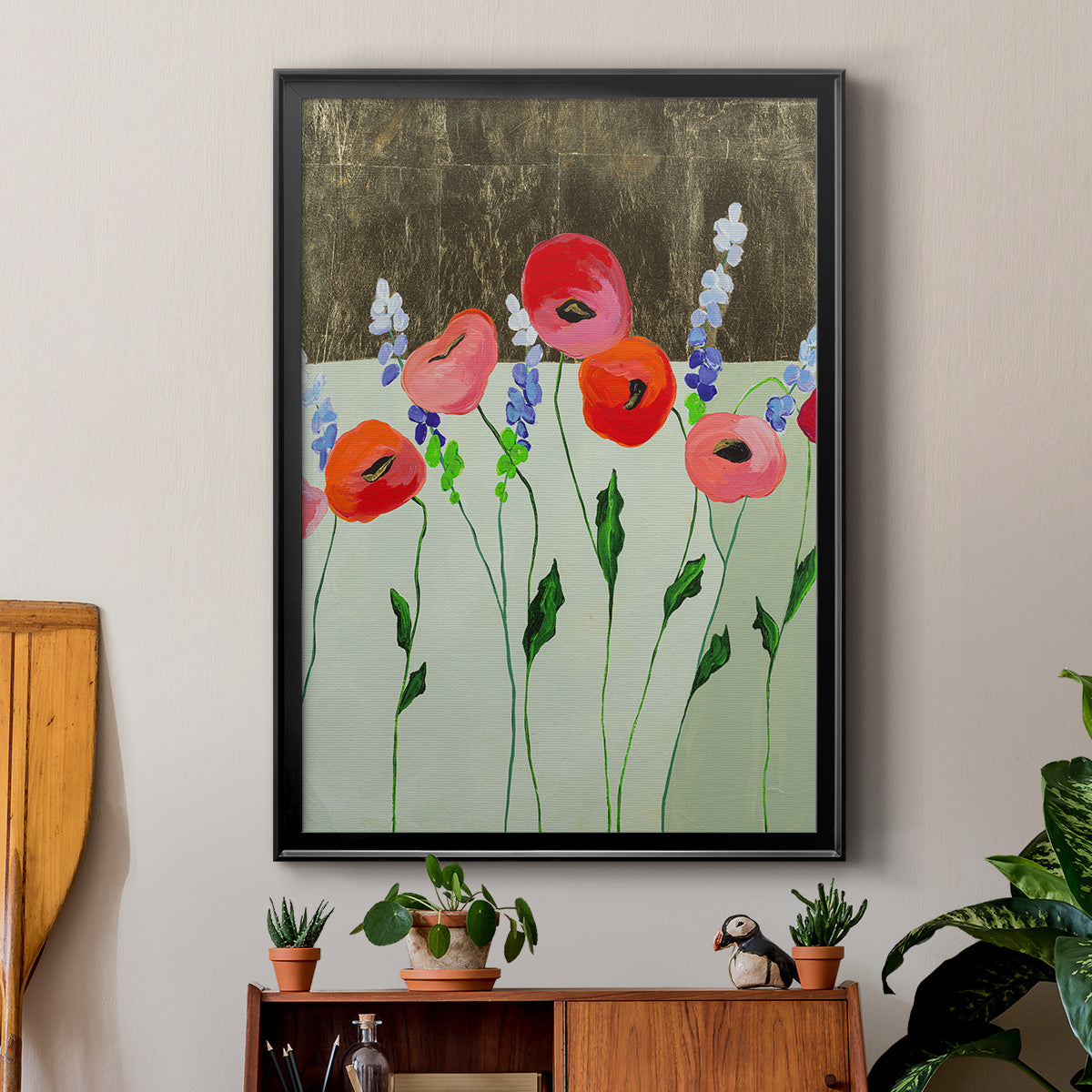 Poppy Party - Modern Framed Canvas Print
