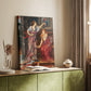 Canvas art print of a narrative composition with figures in ornate historical dress styled in a home decor setting.