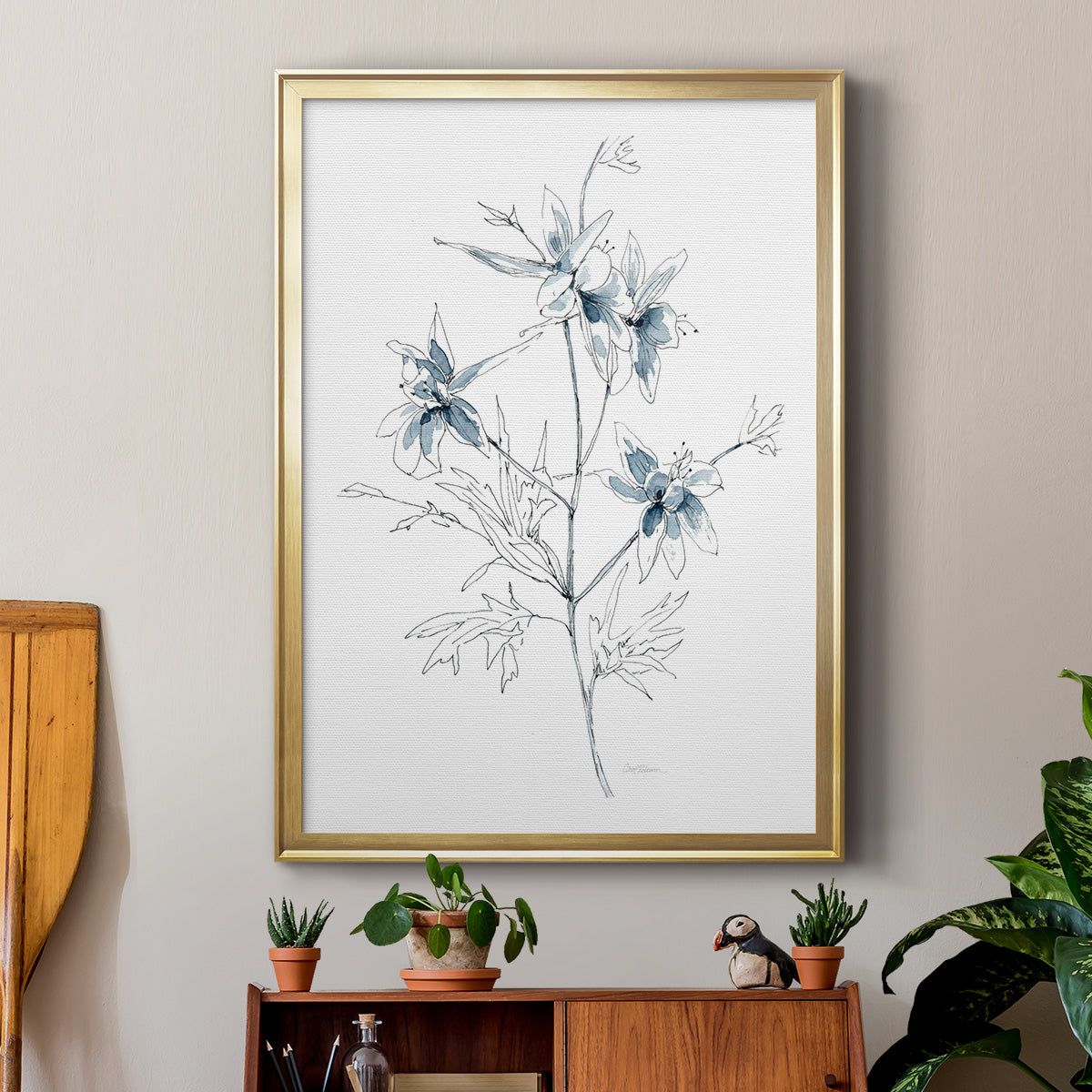 Indigo Sketch II - Modern Framed Canvas Print