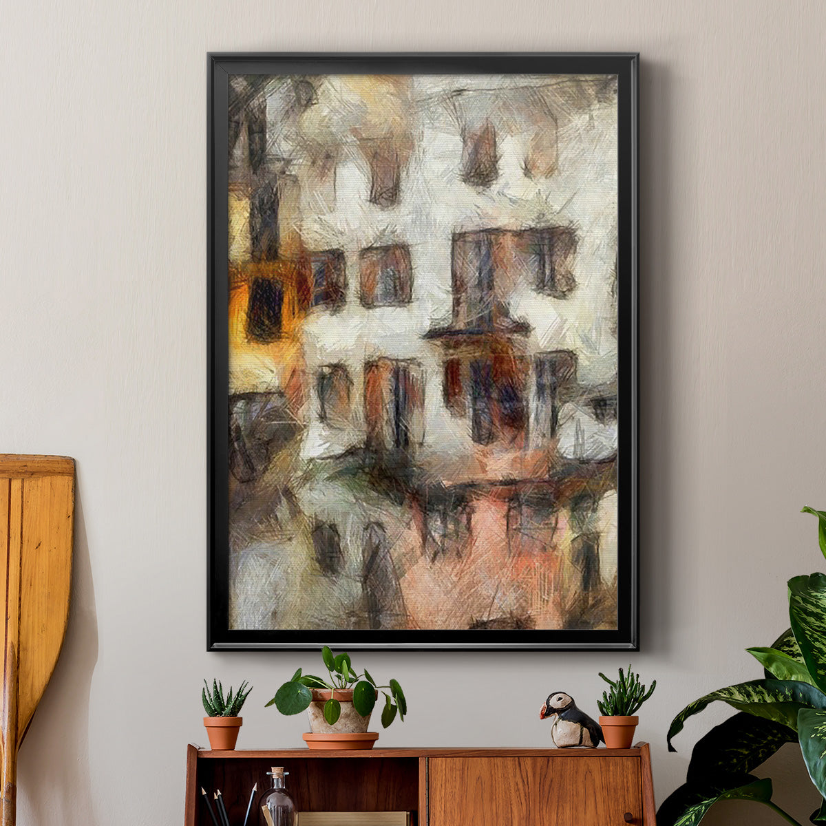 Stacked Houses III - Modern Framed Canvas Print