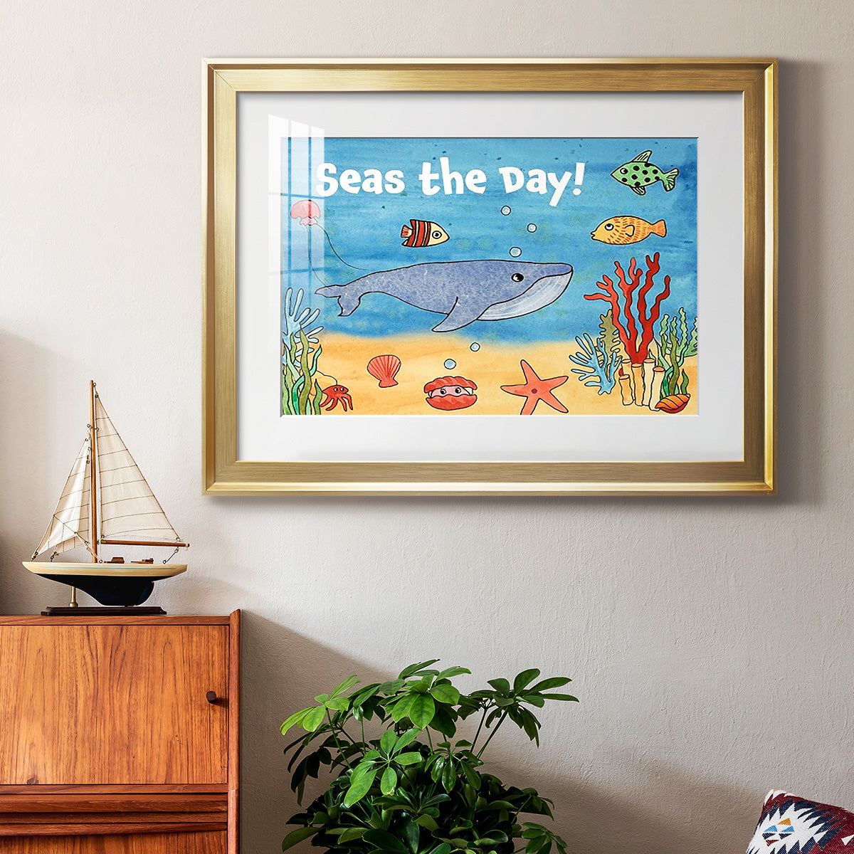 Cute Sea Creatures II - Modern Framed Art Print