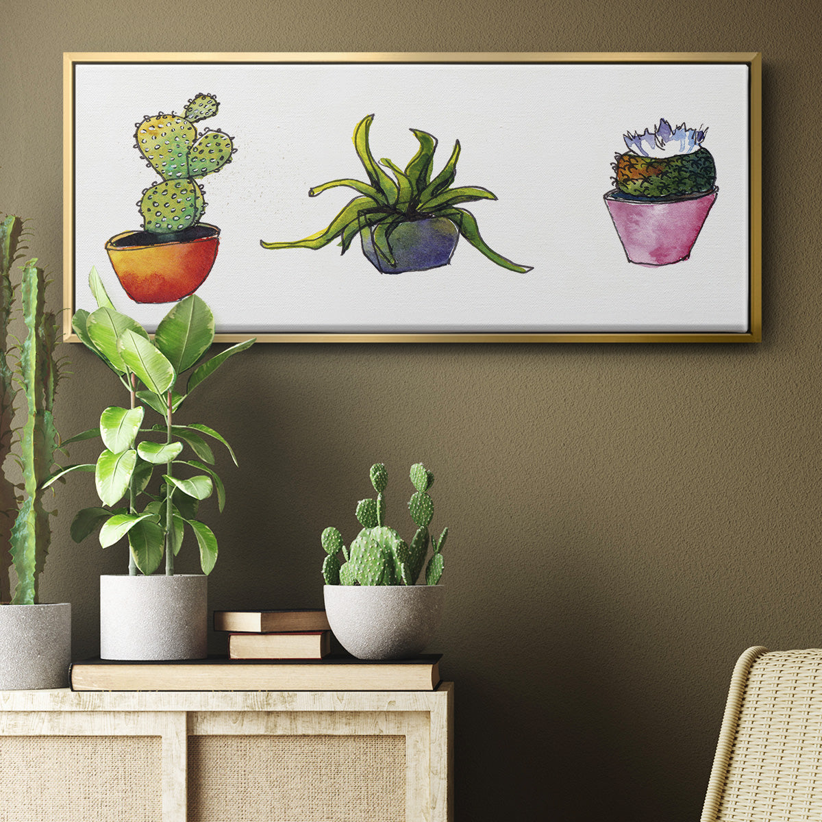 Vibing Succulents I - Floater Framed Canvas Print
