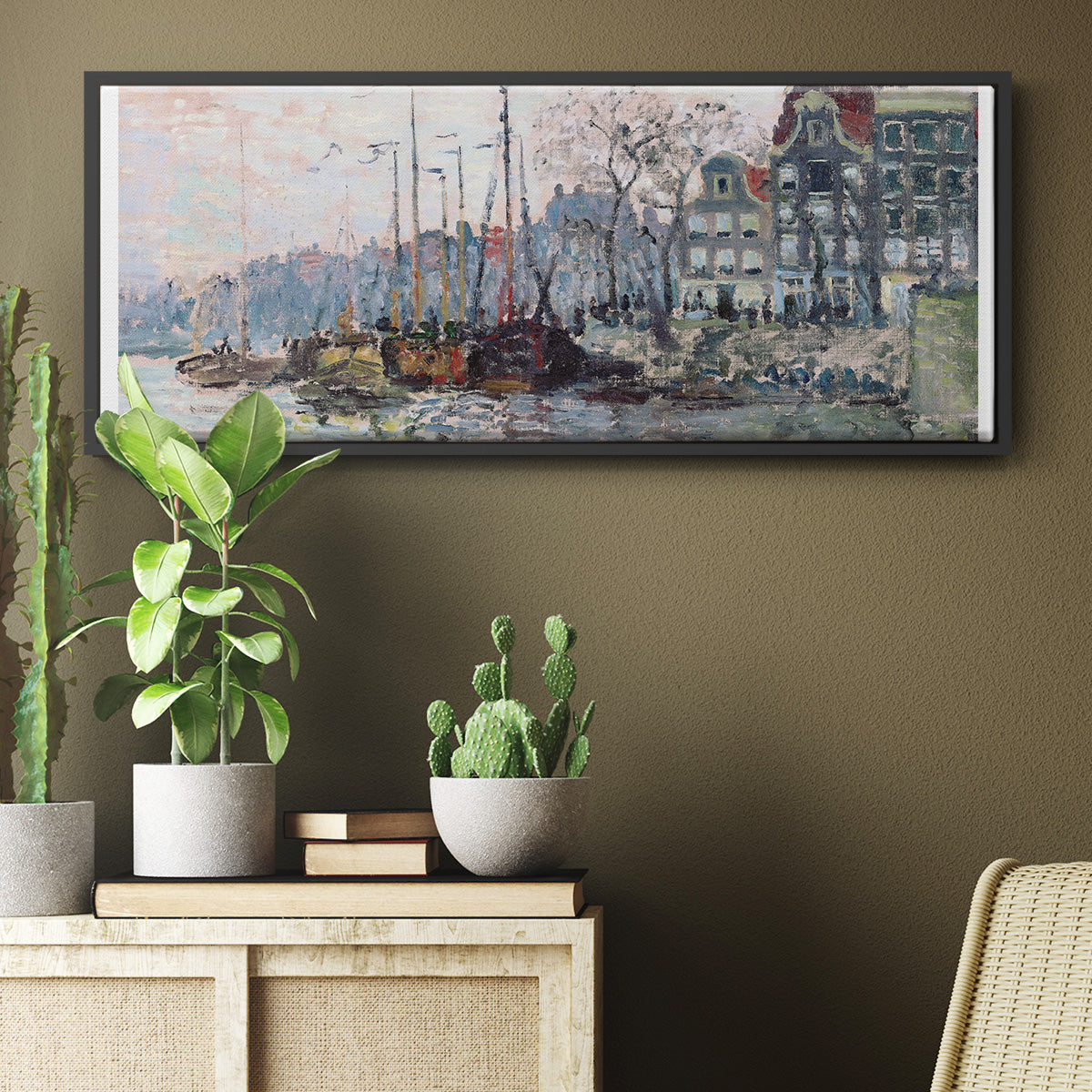 View of the Kromme Waal in Amsterdam - Floater Framed Canvas Print