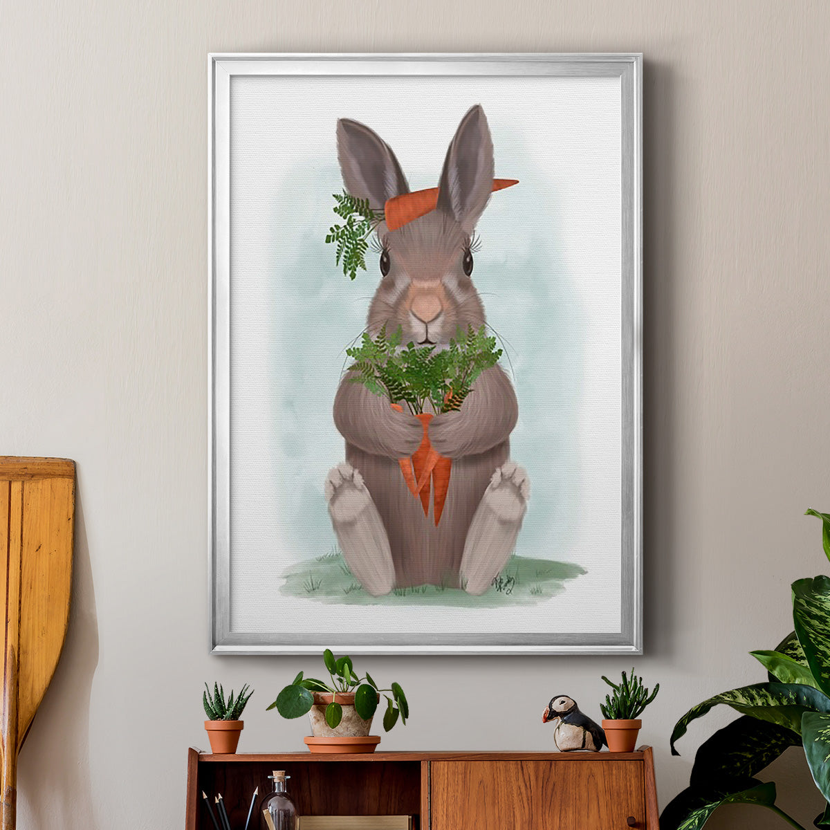 Rabbit Carrot Hug - Modern Framed Canvas Print