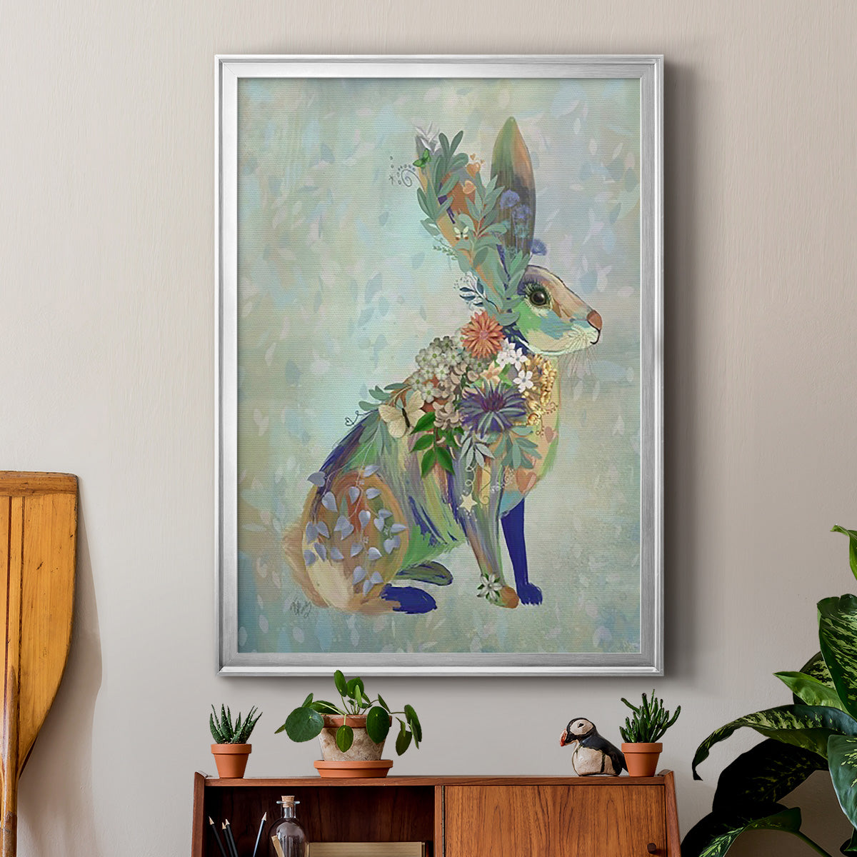 Fantastic Florals Hare, Sitting - Modern Framed Canvas Print