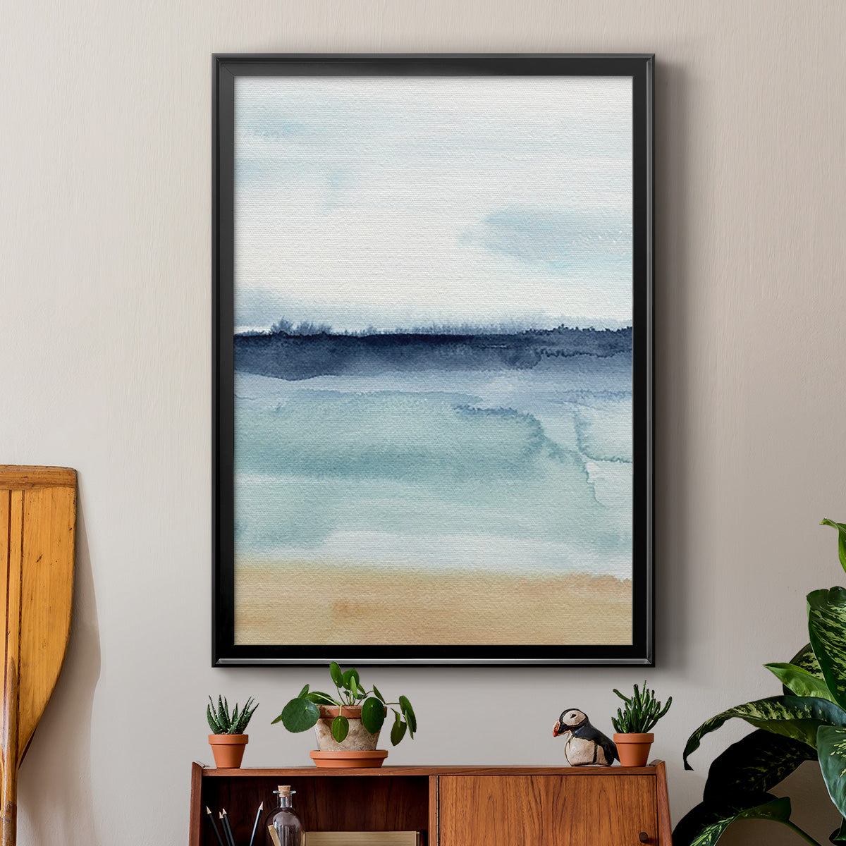 Watercolor Ocean Horizon I - Modern Framed Canvas Print