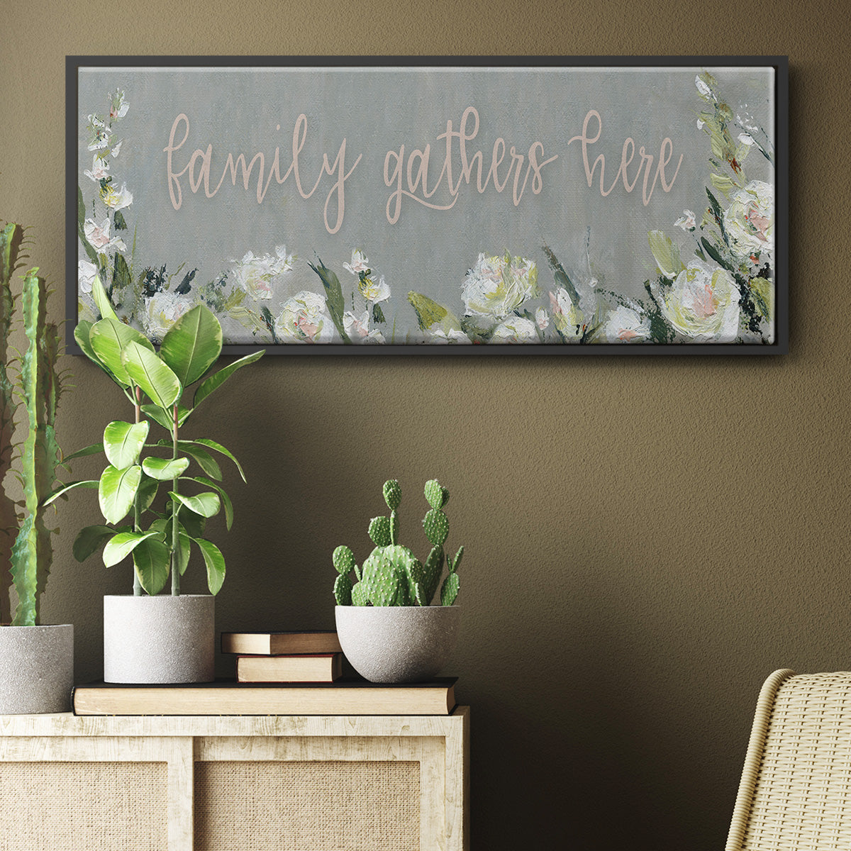 Family Gathers - Floater Framed Canvas Print