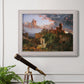 Romantic allegorical landscape painting by Jasper Francis Cropsey in an ornate weathered white frame displayed in a light-toned interior setting.