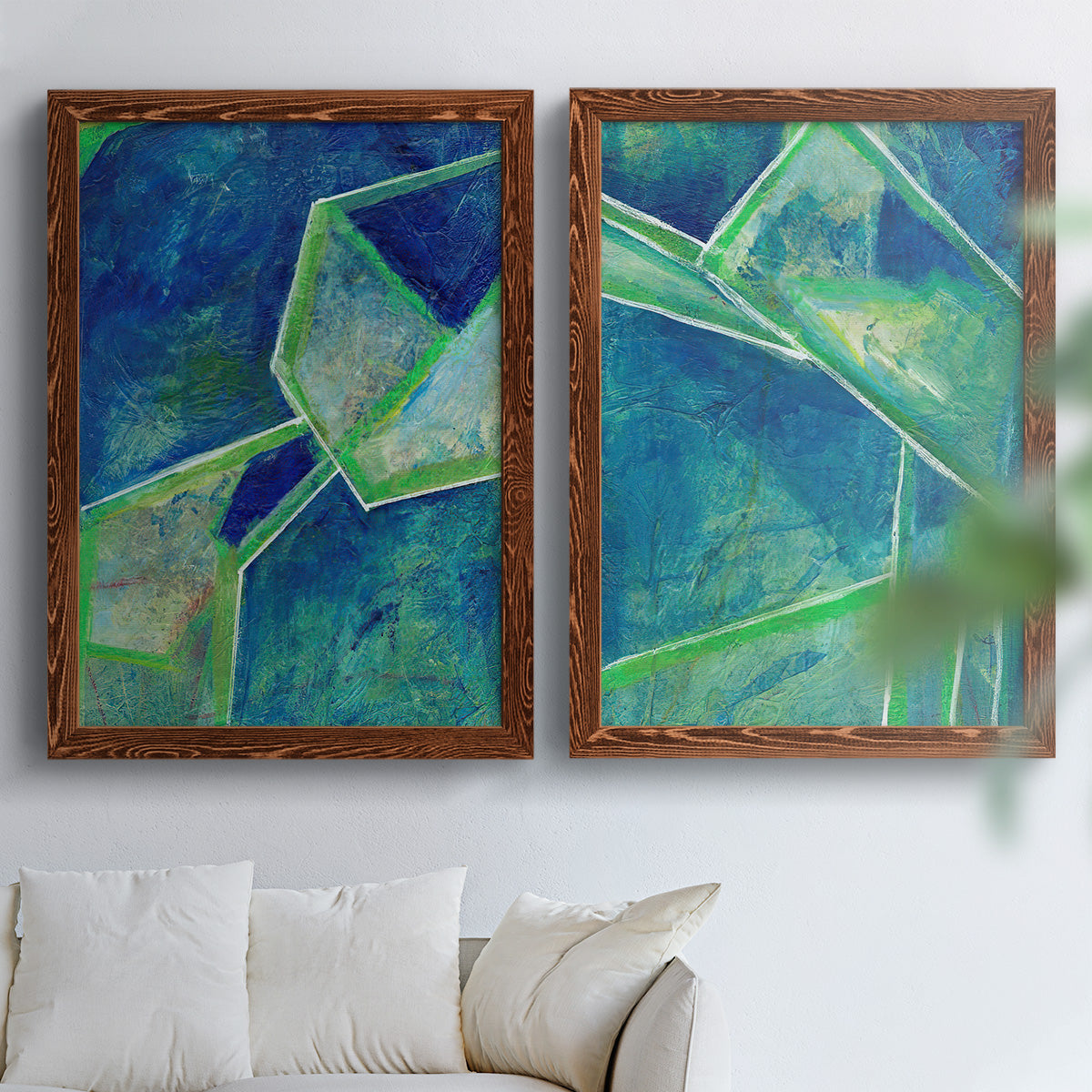 Geometric in Cool III - Premium Framed Canvas 2 Piece Set - Ready to Hang