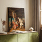 Canvas art print of a group gathered around artworks in a softly lit room styled in a home decor setting.