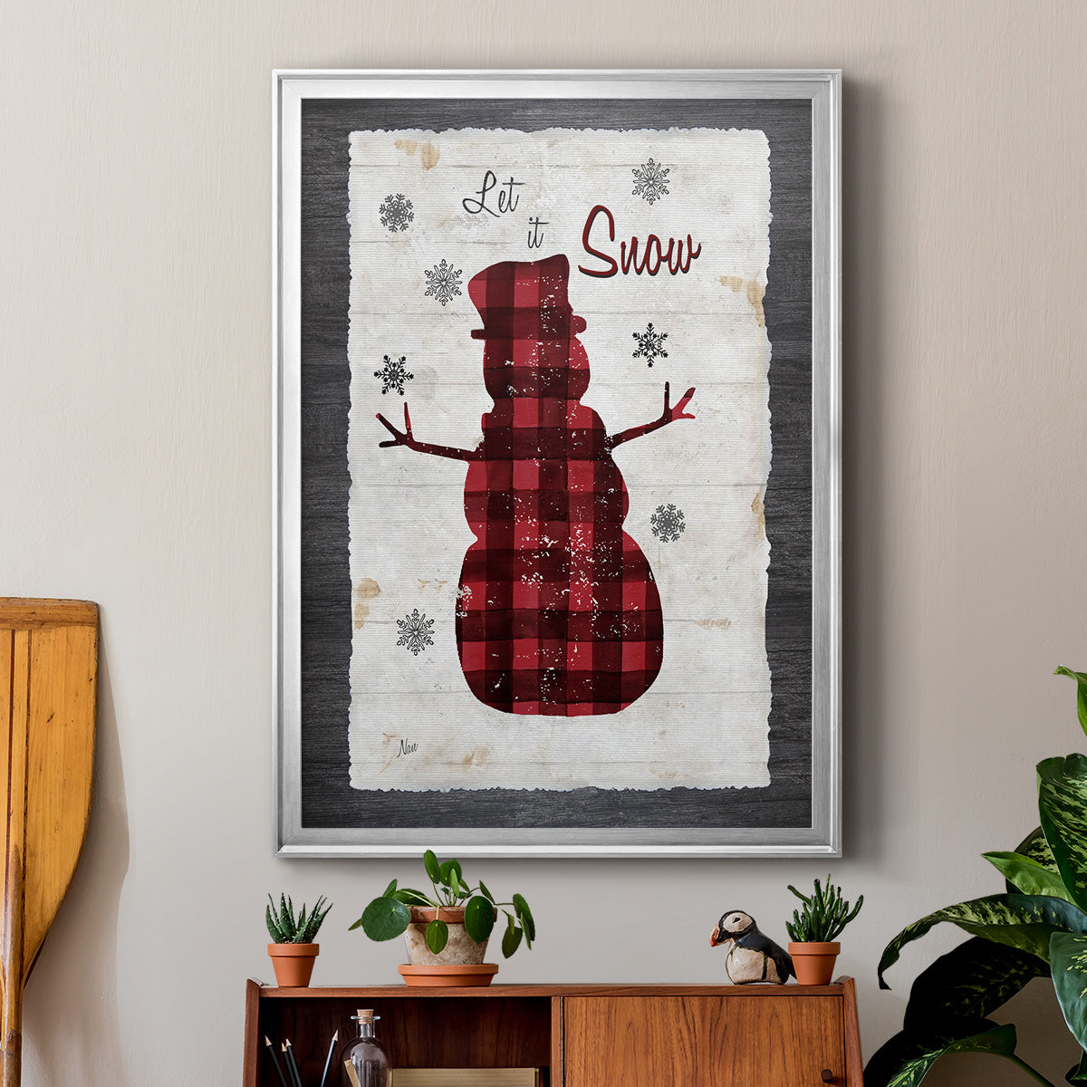 Checkered Snowman I - Modern Framed Canvas Print