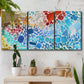 Three-panel canvas wall art featuring open landscape with landing strip, displayed in a boho-chic entryway above a console table.